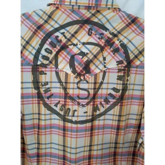 G-Star Raw Mens Long Sleeve Shirt with Pearl Snap Buttons and Large Logo - Sz L - Picture 3 of 10